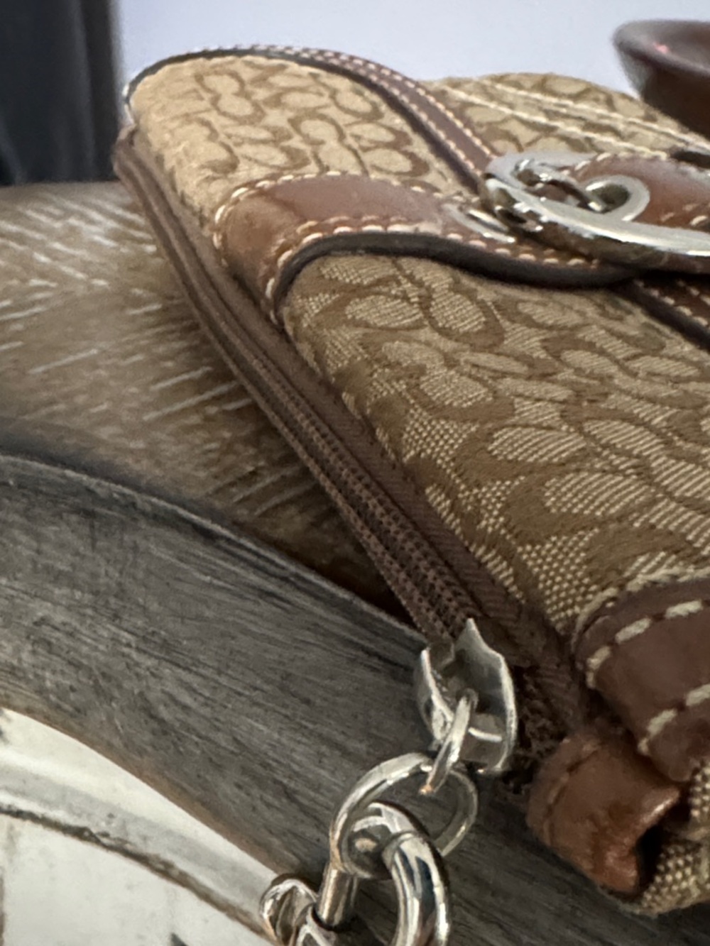 Coach Brown Signature Canvas and Leather Wristlet - Picture 8 of 16